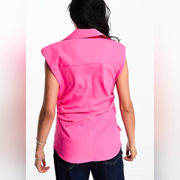 Hot Pink Sleeveless Blouse Button-Down Casual Shirt Side Cinch Top Size US 12 - Picture 2 of 6